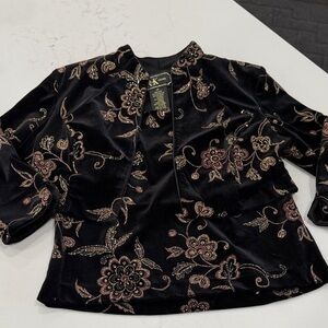 R&K Black Jacket with Floral Embroidery with gold shimmers